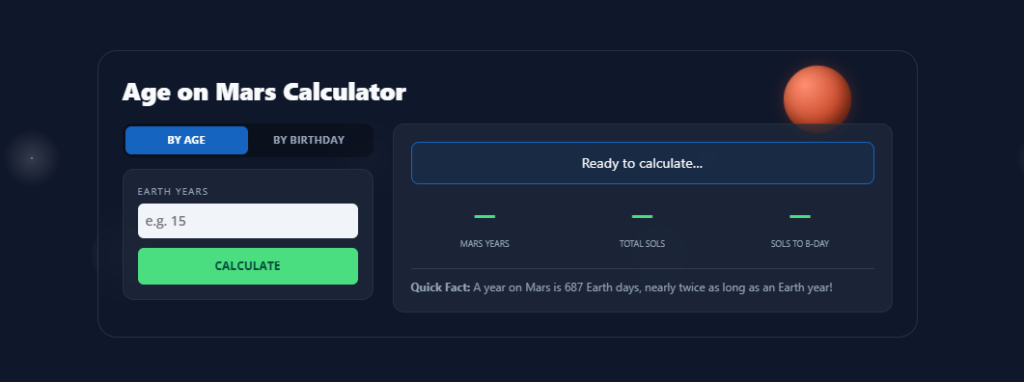 Age on Mars Calculator – Convert Earth Age to Mars Years