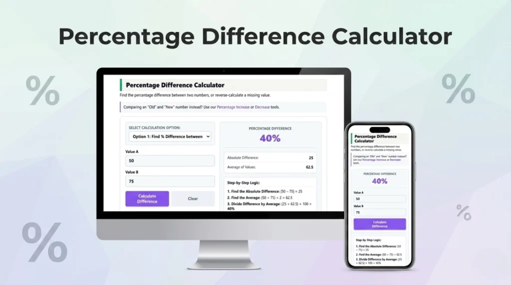Percentage Difference Calculator with Step-by-Step Solution