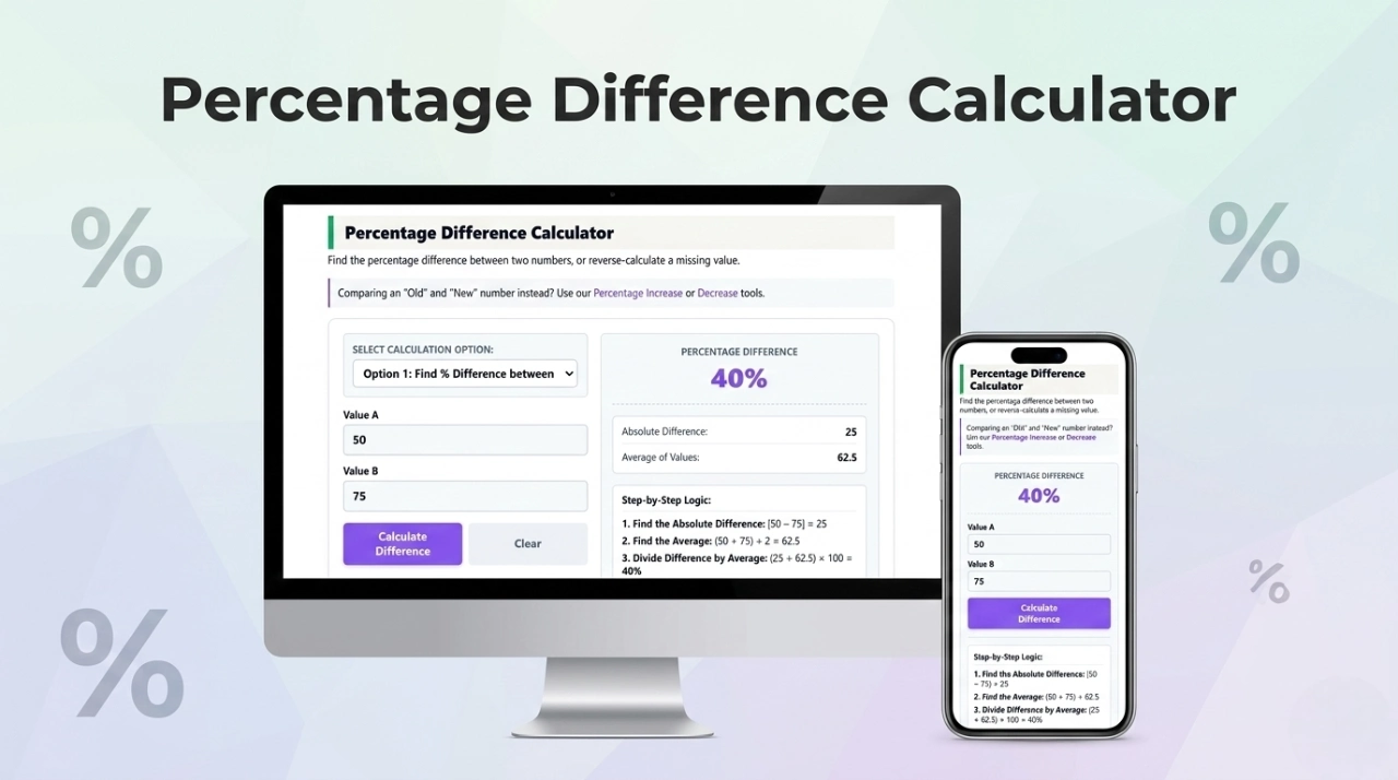 Percentage Difference Calculator with Step-by-Step Solution
