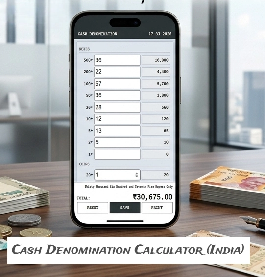 Cash Denomination Calculator India - Count Notes & Coins