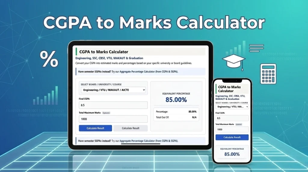 CGPA to Marks Calculator for Engineering, SSC, CBSE, VTU, MAKAUT & Graduation