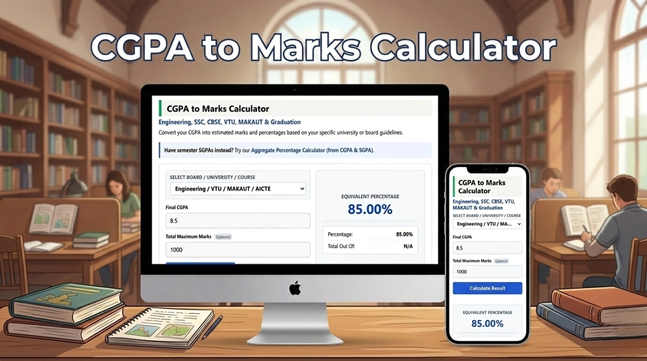CGPA to Marks Calculator for Engineering, SSC, CBSE, VTU, MAKAUT & Graduation