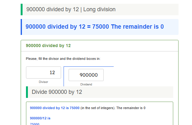 900000 Divided by 12 | Long Division Step-by-Step Solution