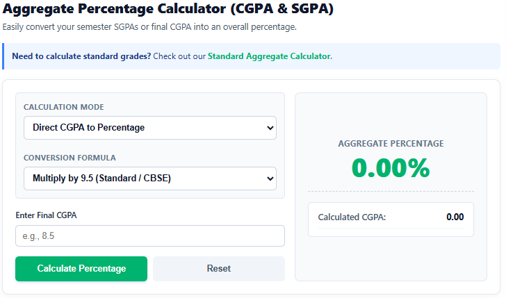 Aggregate Percentage Calculator From Cgpa & Sgpa