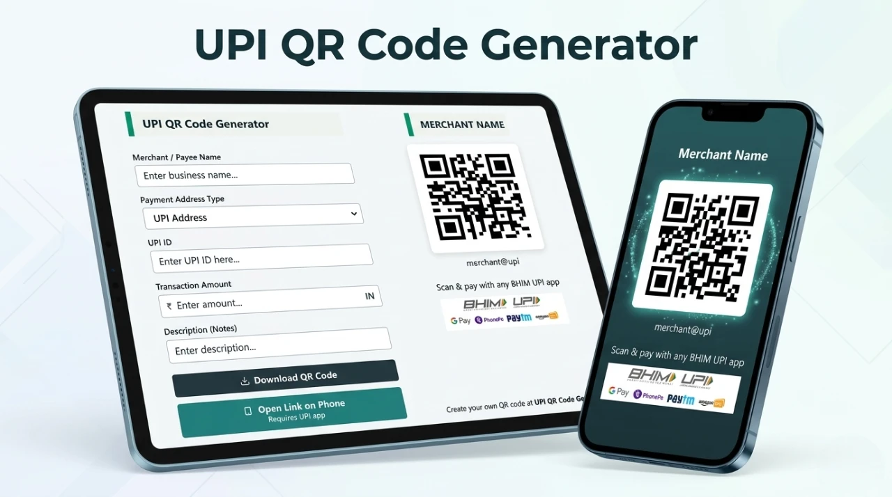 UPI QR Code Generator​– Create QR for PhonePe, GPay, Paytm